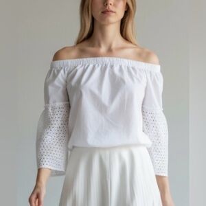 Rebecca Minkoff White Eyelet Sleeve Blouse